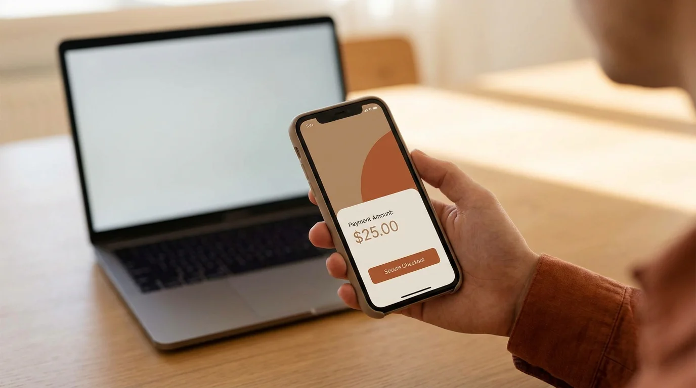 Hand tippt eine 30-Euro-Einzahlung in eine neutrale Casino-Kassenoberfläche auf dem Smartphone
