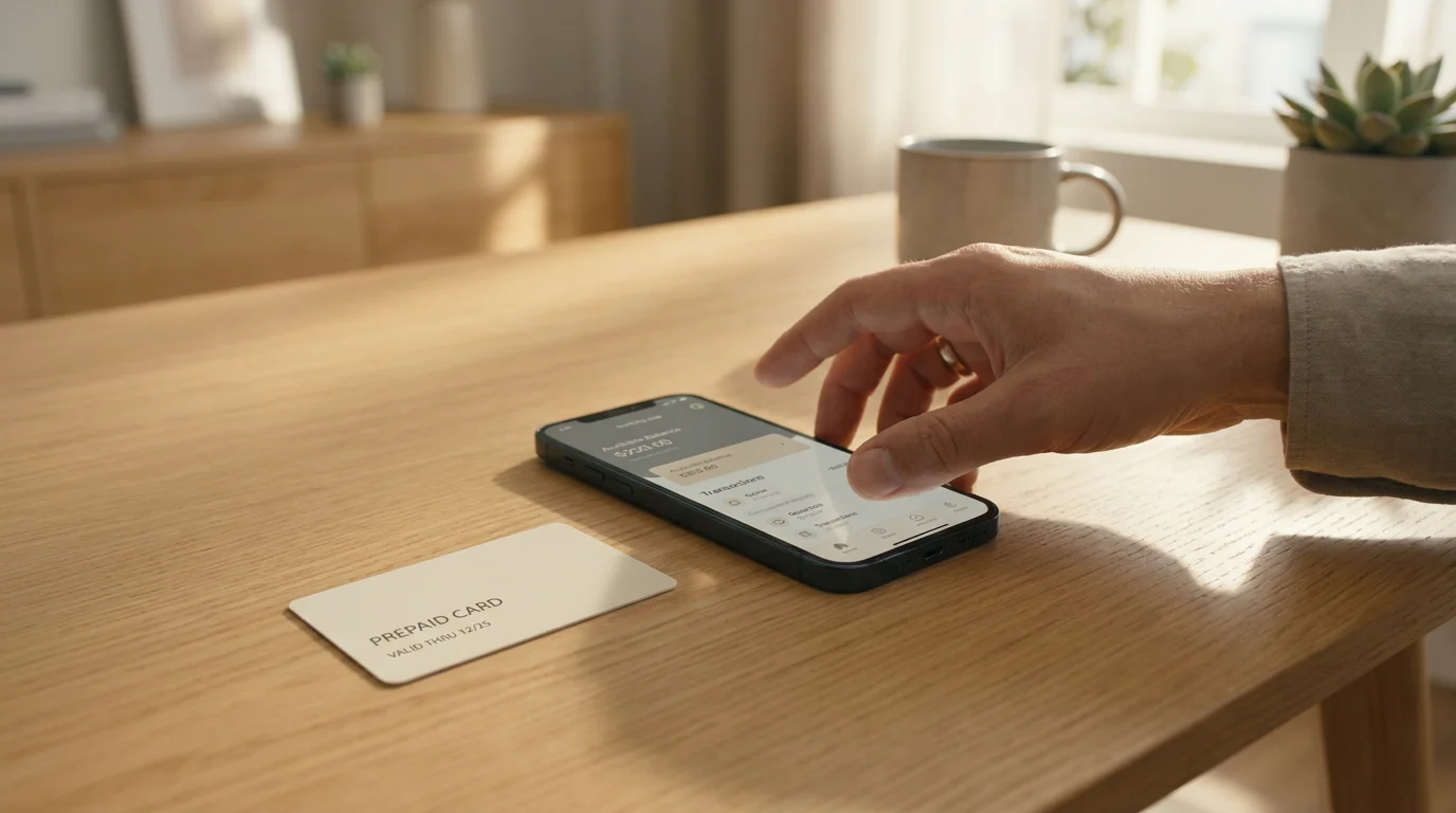 Neutrale Prepaid-Karte und Smartphone mit Banking-App für eine 40-Euro-Einzahlung im Casino