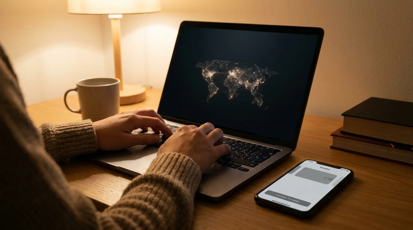Krypto-Auszahlung ohne Ausweis am Laptop