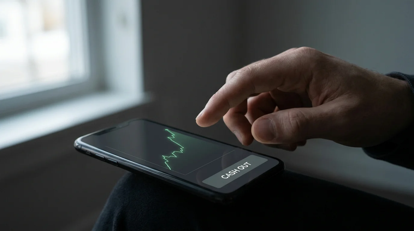 Smartphone mit steigendem Multiplikator und Auszahlungsknopf beim Aviator Crash-Spiel