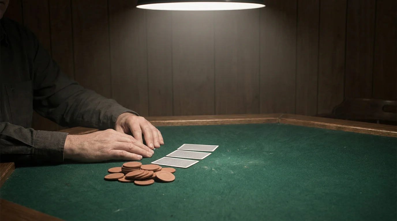 Pokertisch mit Chips und Karten als Sinnbild für den steuerpflichtigen Berufsspieler