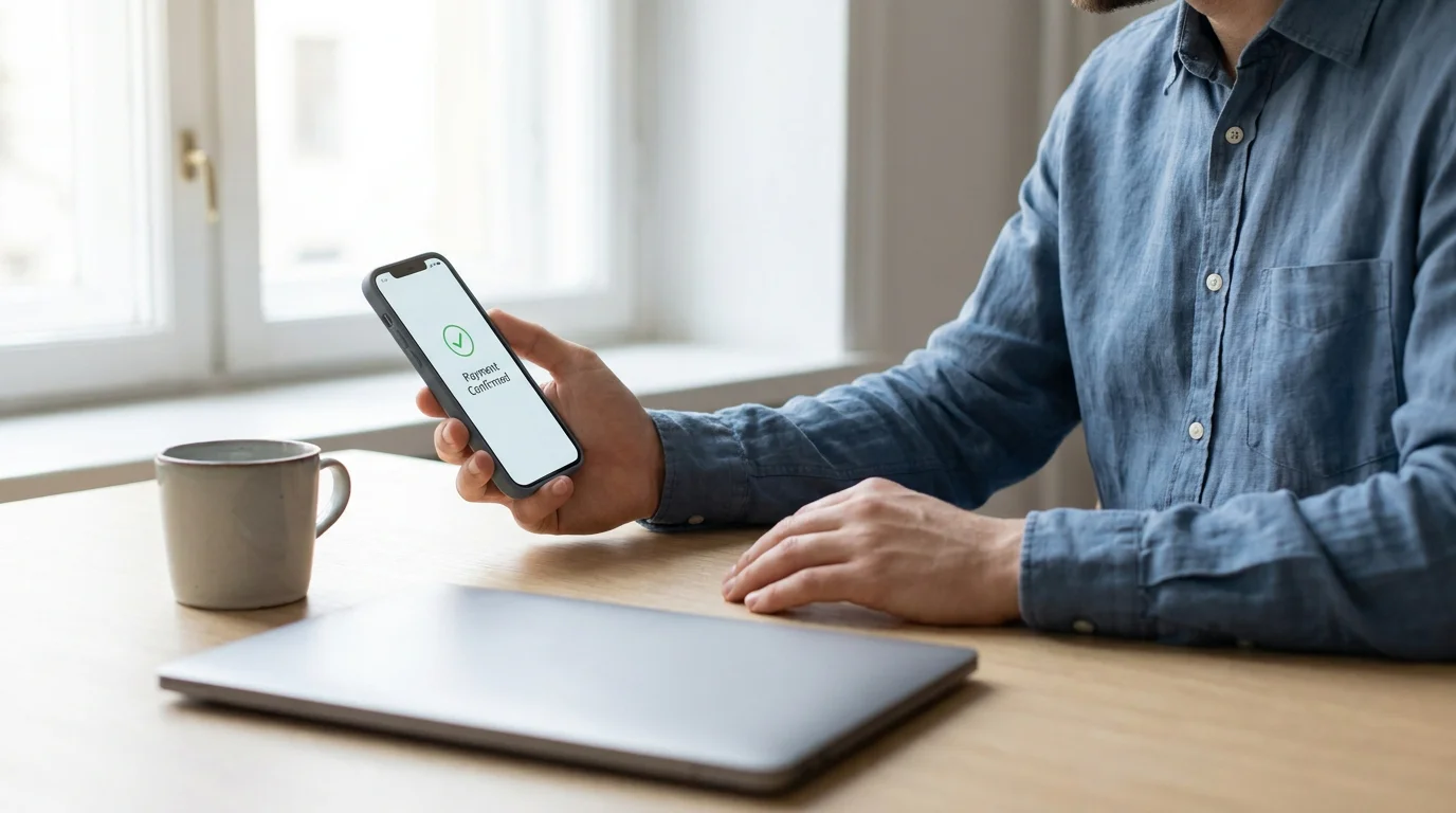 Smartphone mit geöffneter Banking-App für eine Wero-Zahlung im Online-Casino