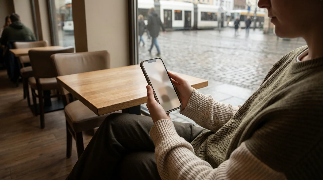 Person nutzt ein mobiles Bitcoin Cash Casino per Smartphone unterwegs
