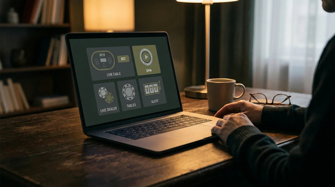 Laptop mit neutralem Live-Casino-Tisch und Automatenspielen für Bitcoin Cash Nutzer