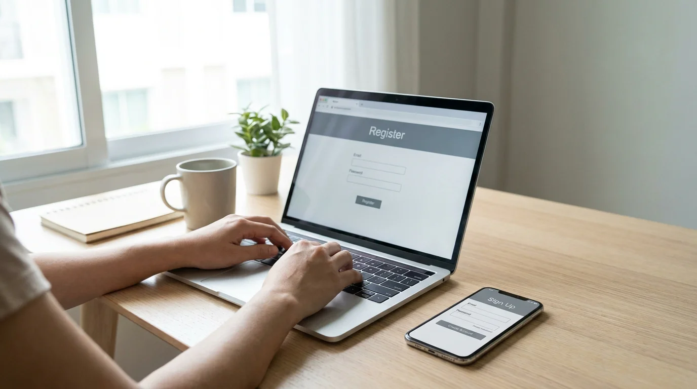 Anmeldung für einen Bonus ohne Einzahlung an Laptop und Handy