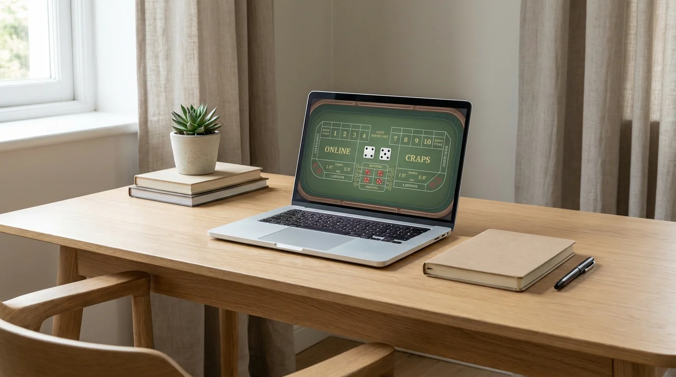Online-Craps-Tisch mit Wettfeldern auf einem Bildschirm für den Anbietervergleich