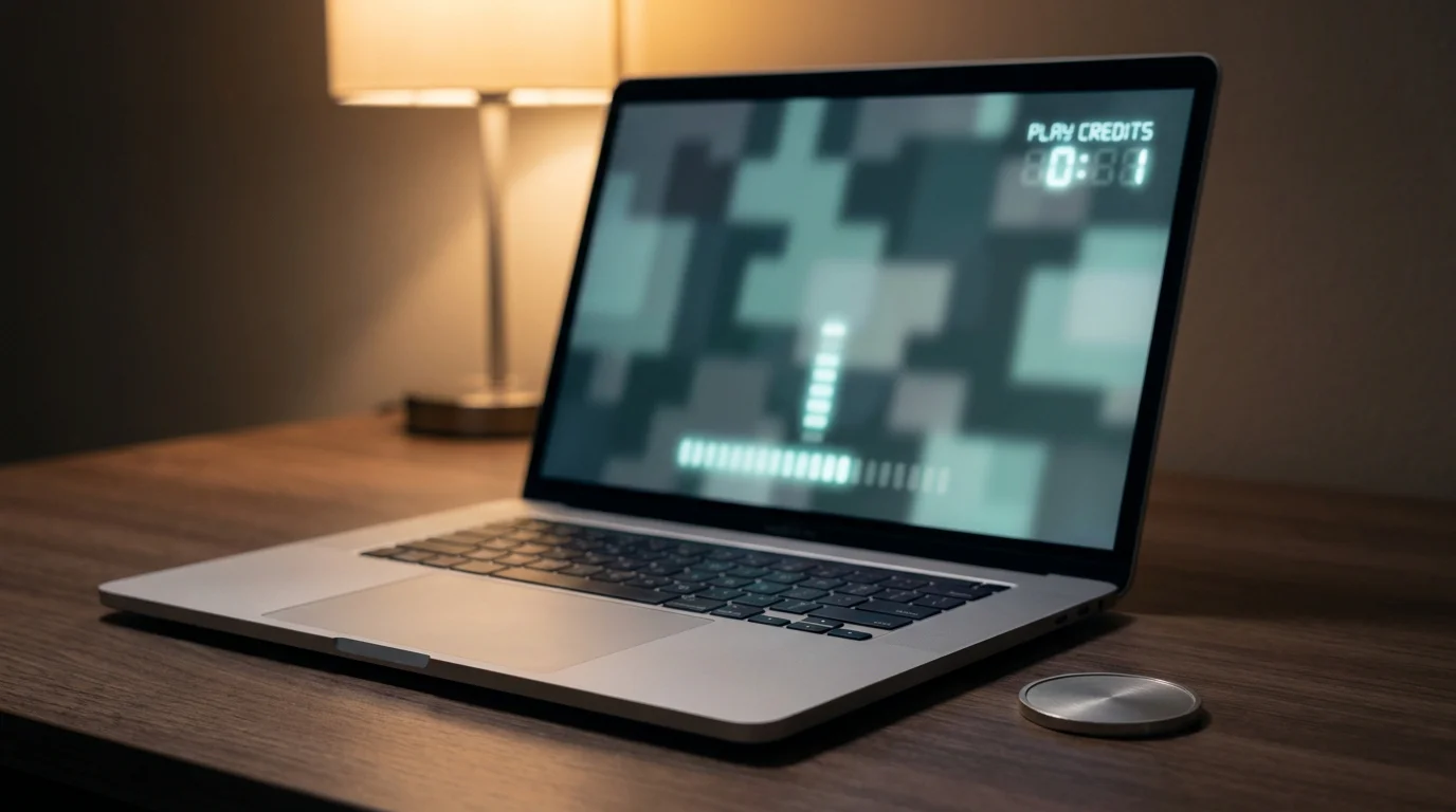 Bildschirm mit fiktivem Spielguthaben im Demo-Modus eines Automatenspiels