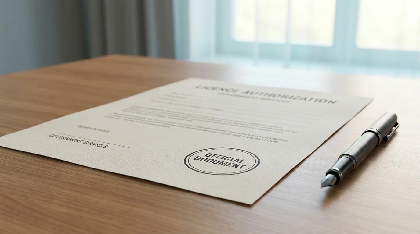 Neutrales Lizenzdokument mit Stempel auf einem Schreibtisch als Sinnbild der deutschen Glücksspiellizenz