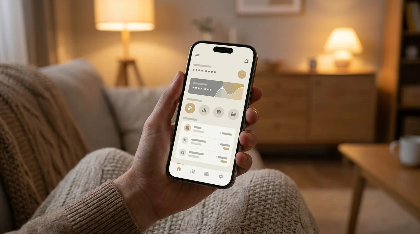 Smartphone mit neutraler Banking-Oberfläche für die Casino-Auszahlung unterwegs