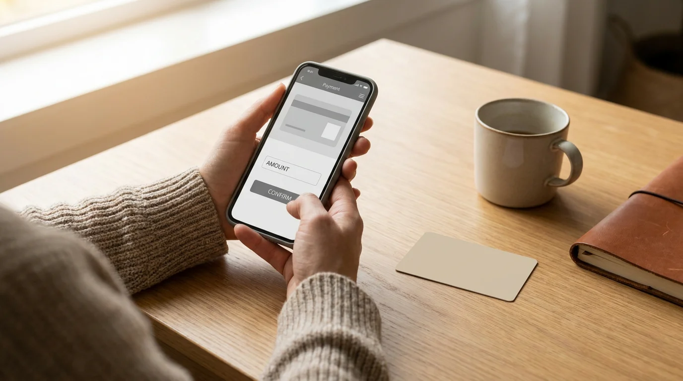 Person zahlt am Smartphone ein als Darstellung von Mindesteinzahlung und paysafecard