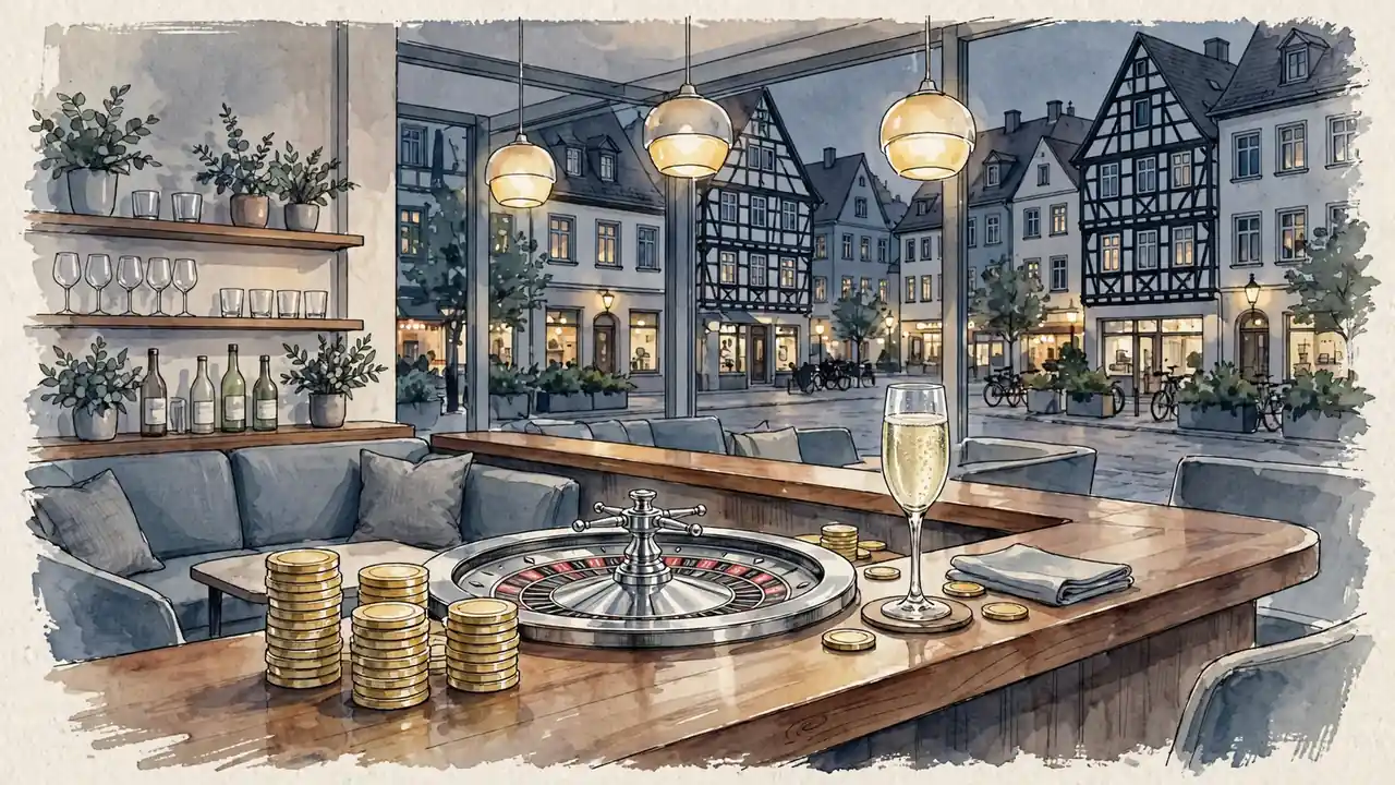 Gemütliche deutsche Spielhalle mit Roulette und goldenen Chips