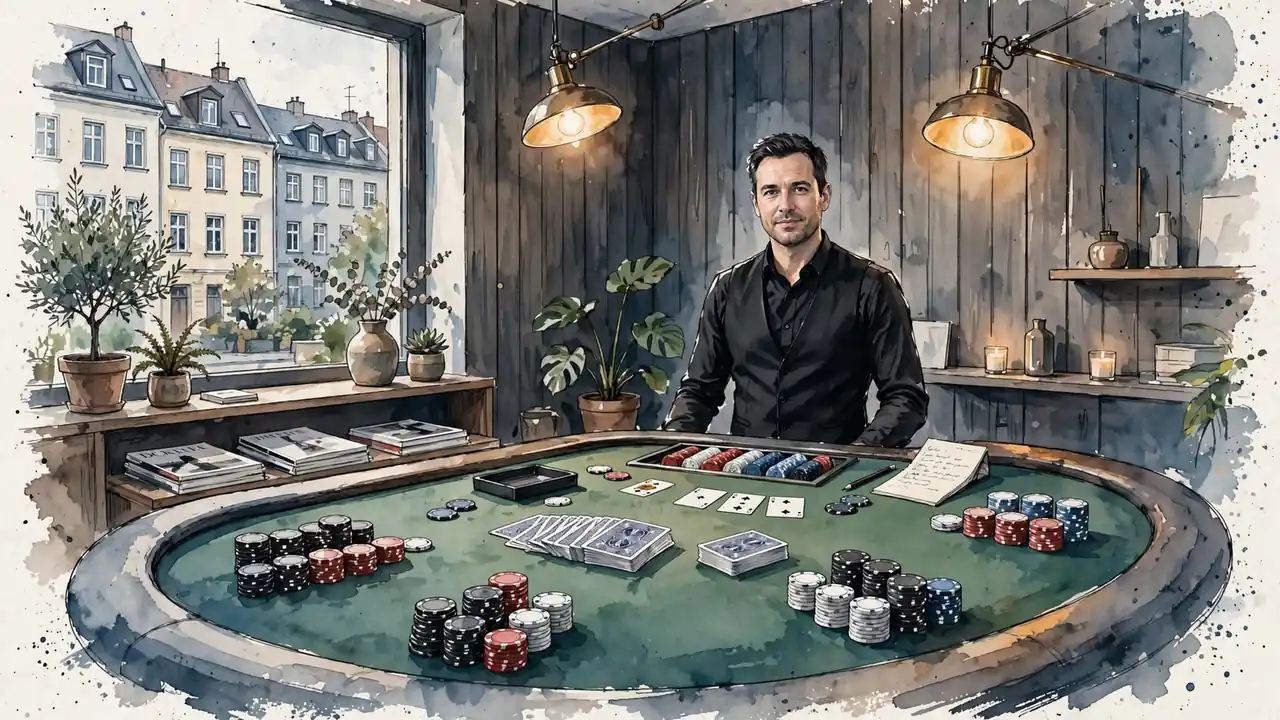 Live-Blackjack-Tisch in modernem Berliner Studio mit Dealer und Chips