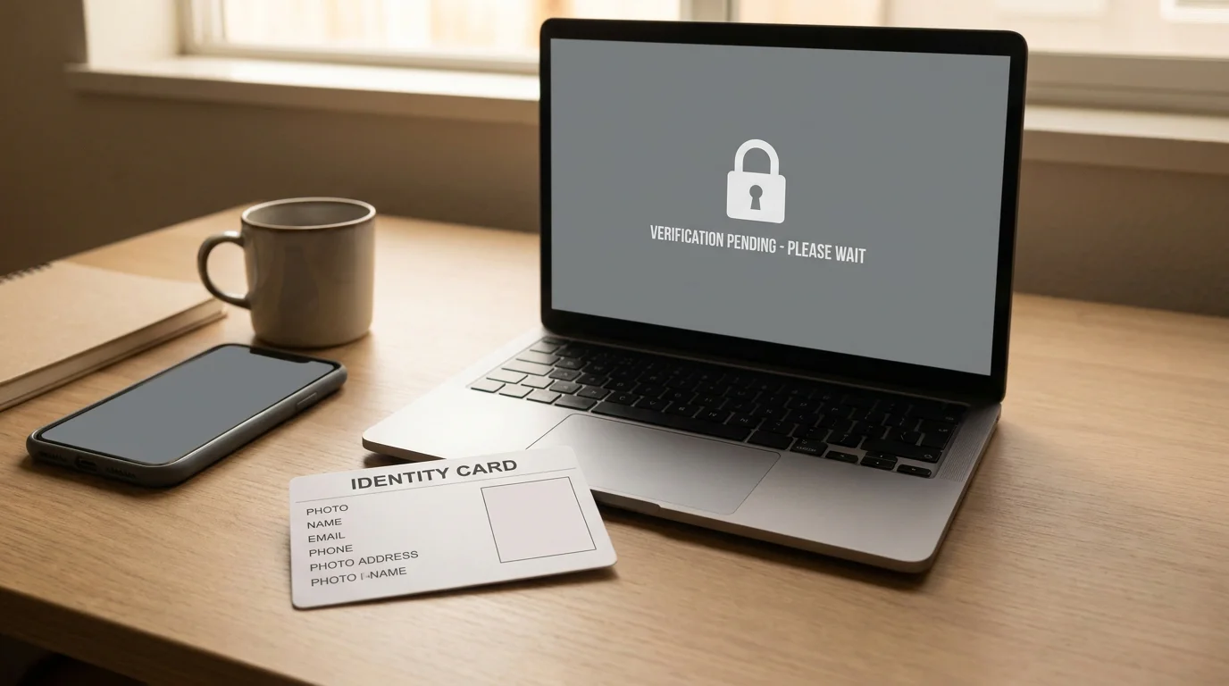 Ausweisdokument und Laptop als Sinnbild für die KYC-Verifizierung im Krypto-Casino