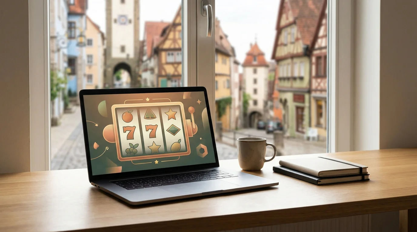 Legale deutsche Online-Spielothek mit Automatenspielen am Laptop