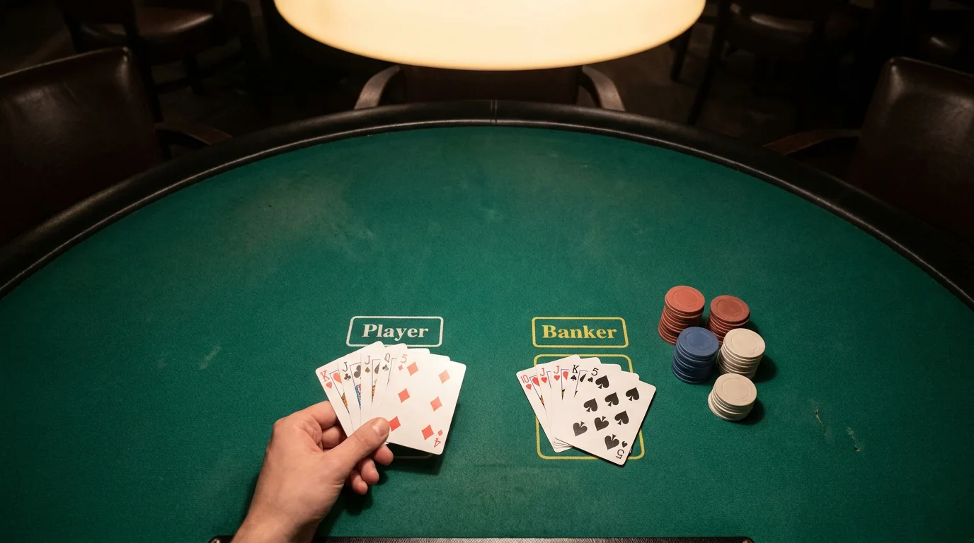 Baccarat-Spieltisch mit ausgeteilten Karten für verschiedene Spielvarianten