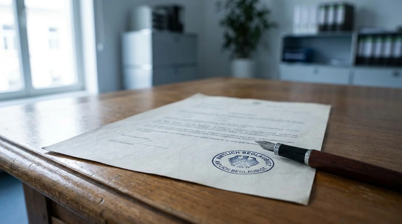 Amtliches deutsches Dokument mit Stempel als Sinnbild der Glücksspielregulierung