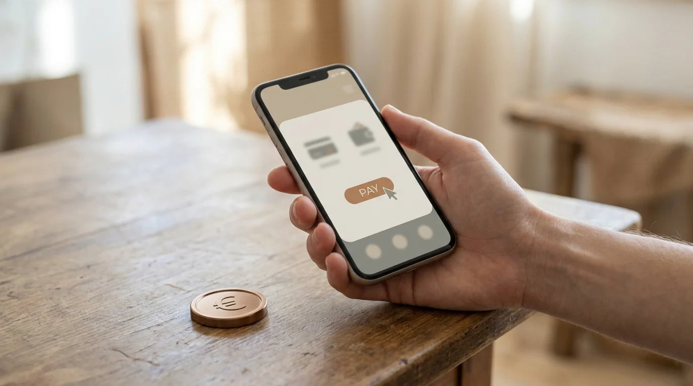 Smartphone mit neutraler Bezahloberfläche und einem symbolischen Euro-Zeichen für kleine Einzahlungen