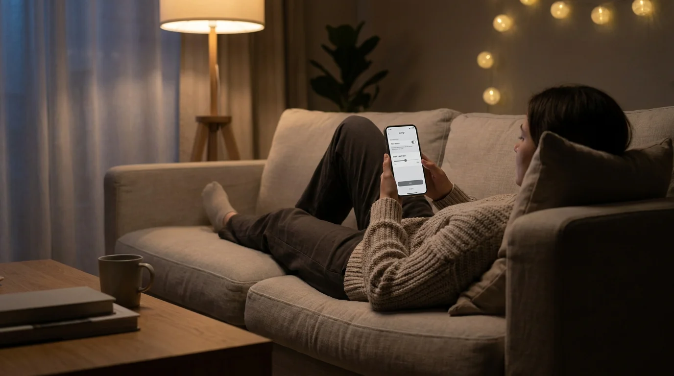 Person spielt entspannt am Smartphone mit sichtbarem Einzahlungslimit