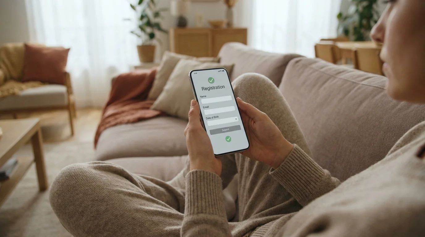 Smartphone mit Registrierung für einen Casino Bonus ohne Einzahlung