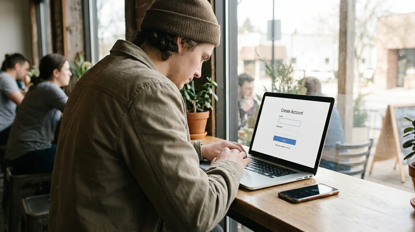 Neuer Spieler bei der Anmeldung im Online Casino am Laptop