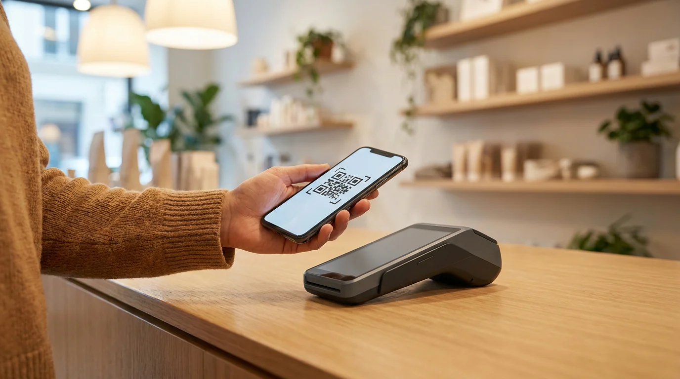 Zahlung per QR-Code mit der OKTO Wallet App am Kassenbereich