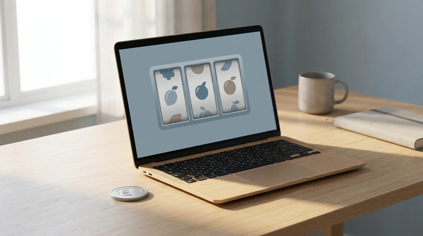Online Casino mit Echtgeld Startguthaben auf einem Laptop im ruhigen Arbeitszimmer