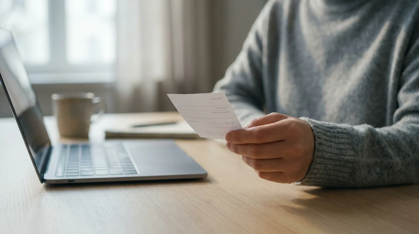 Hand mit Paysafecard-Gutschein neben Laptop zum Einlösen des Codes im Online Casino