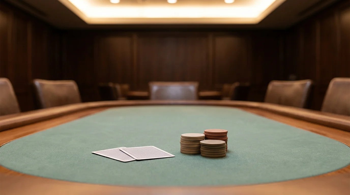 Pokertisch mit Karten und Chips als Sinnbild für Online Poker Casinos