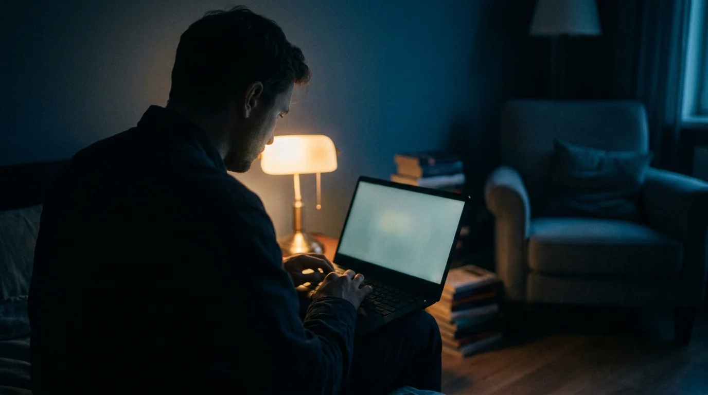 Person am Laptop in ruhiger Umgebung beim anonymen Einzahlen mit Paysafecard