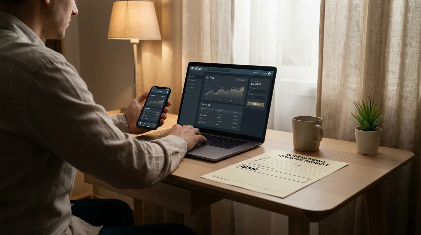 Online-Banking-Zahlung per SEPA-Überweisung am Laptop