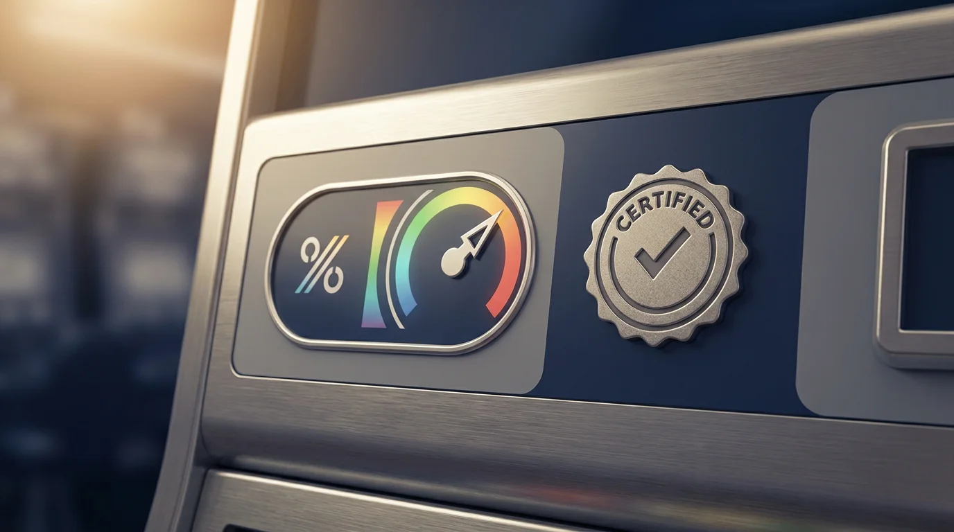 Slot-Automat mit sichtbarer Anzeige der RTP-Auszahlungsquote und Prüfsiegel im Hintergrund