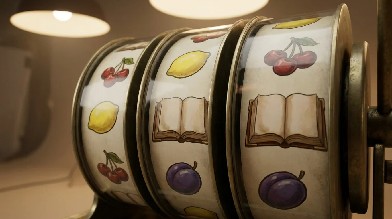 Walzen eines Spielautomaten mit Freispiel-Symbolen ohne Markenlogo