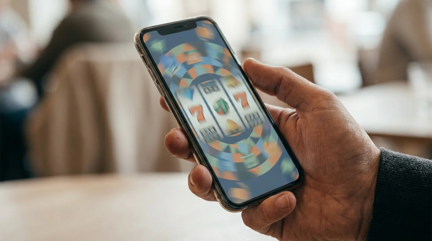 Spielautomaten mobil spielen: Smartphone mit neutralem Automaten-Bildschirm