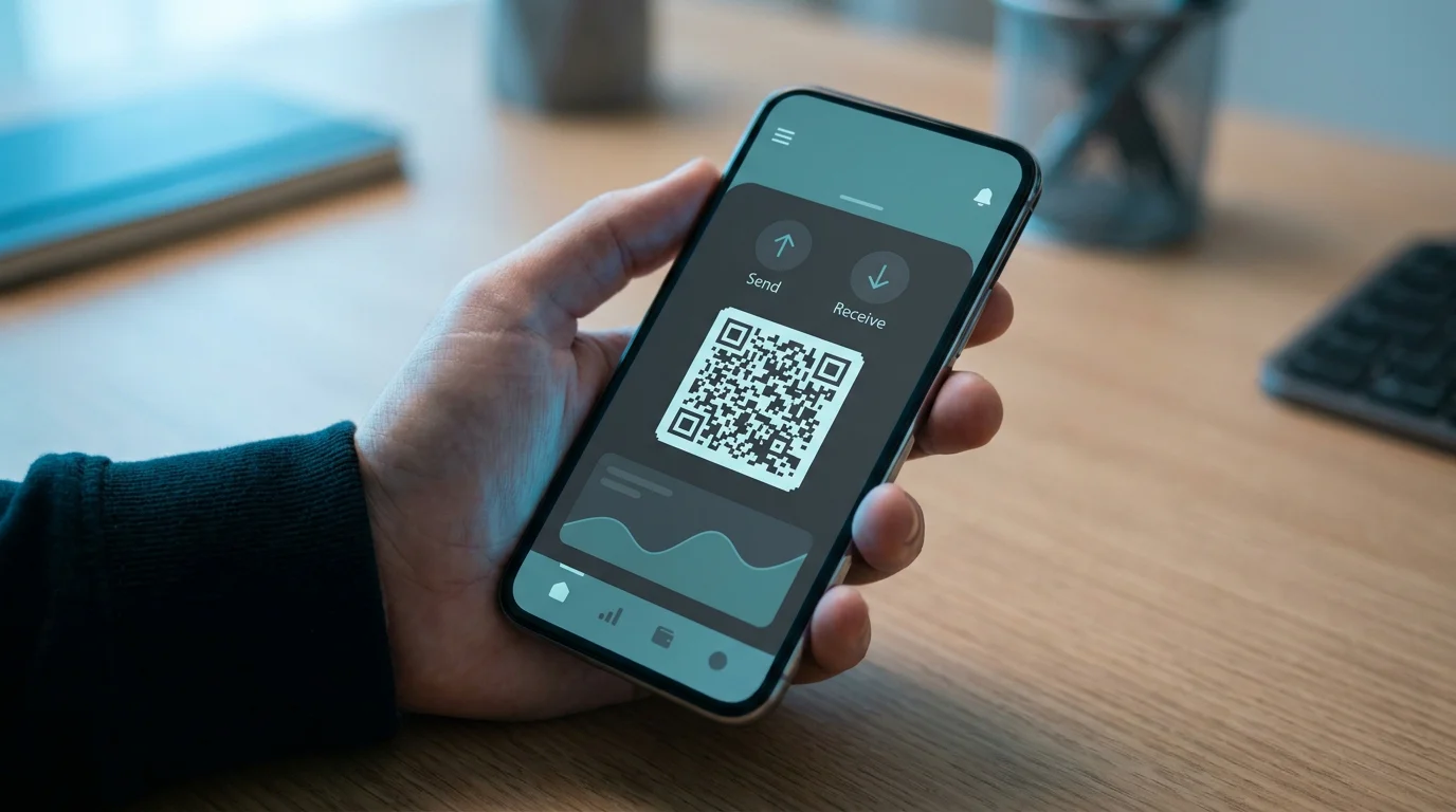 Smartphone mit Krypto-Wallet für eine USDT-Einzahlung über das TRC20-Netzwerk