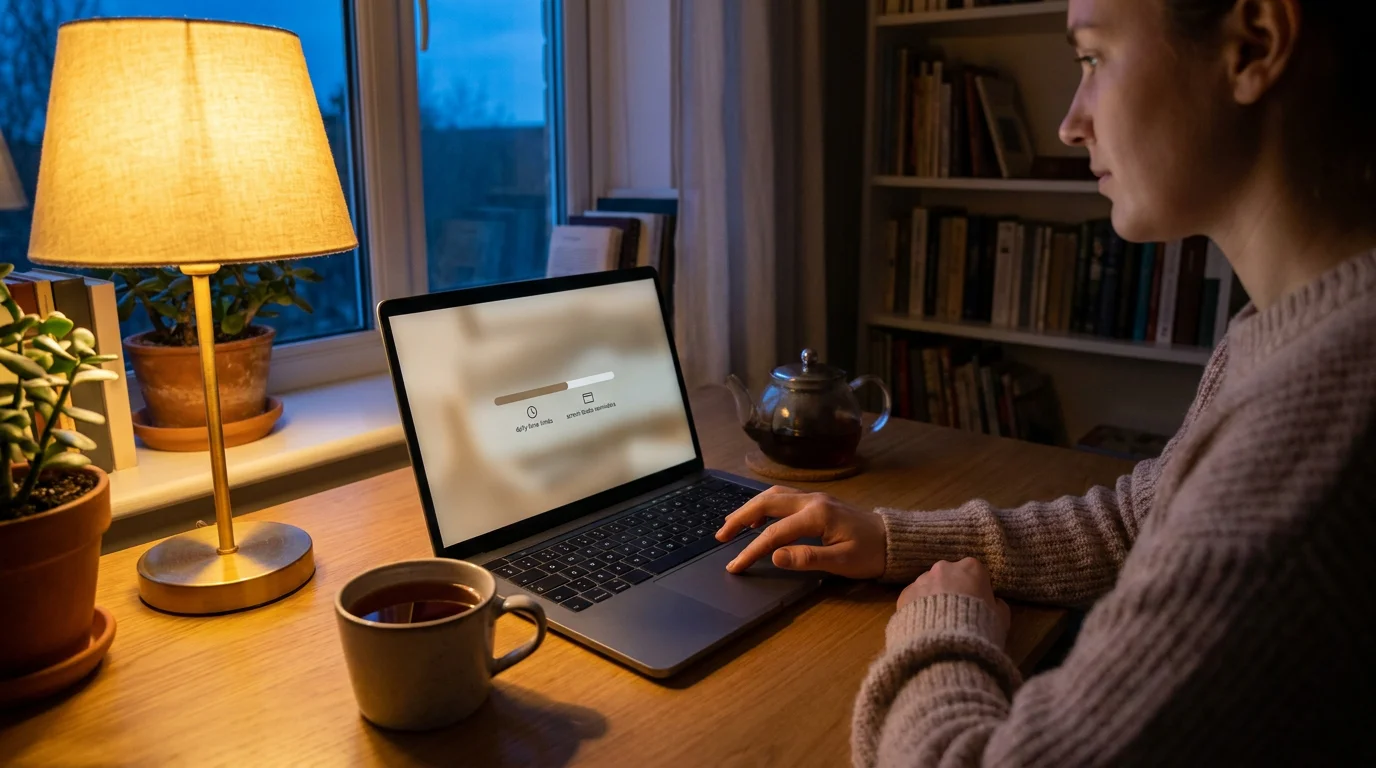 Person am Schreibtisch setzt in Ruhe ein persönliches Einzahlungslimit am Laptop