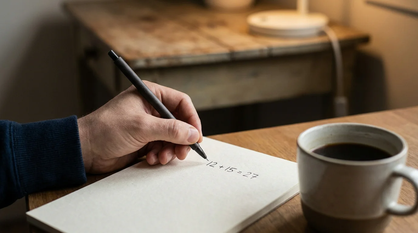 Notizblock mit handschriftlicher Berechnung der Umsatzbedingungen eines Casino-Bonus