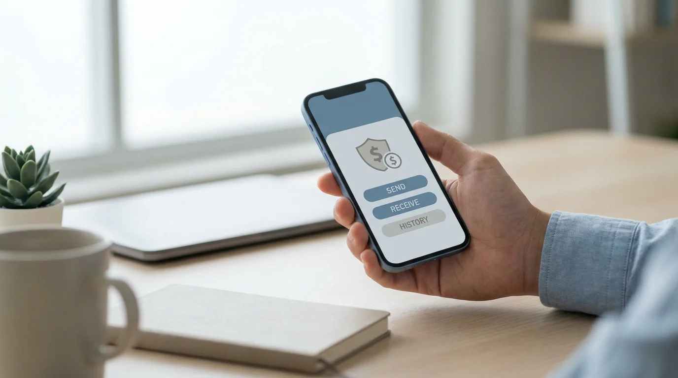 Smartphone mit neutraler Banking-Oberfläche für eine Einzahlung im Online-Casino